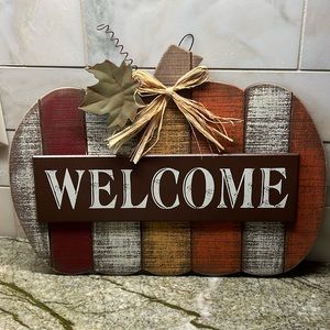 Multi-colored Fall Welcome Pumpkin Sign Thanksgiving Decor